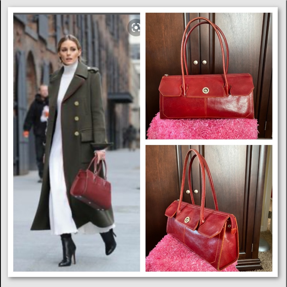 Italian Leather Burgundy Red Satchel Purse Bag fashion hand pocket book carrying